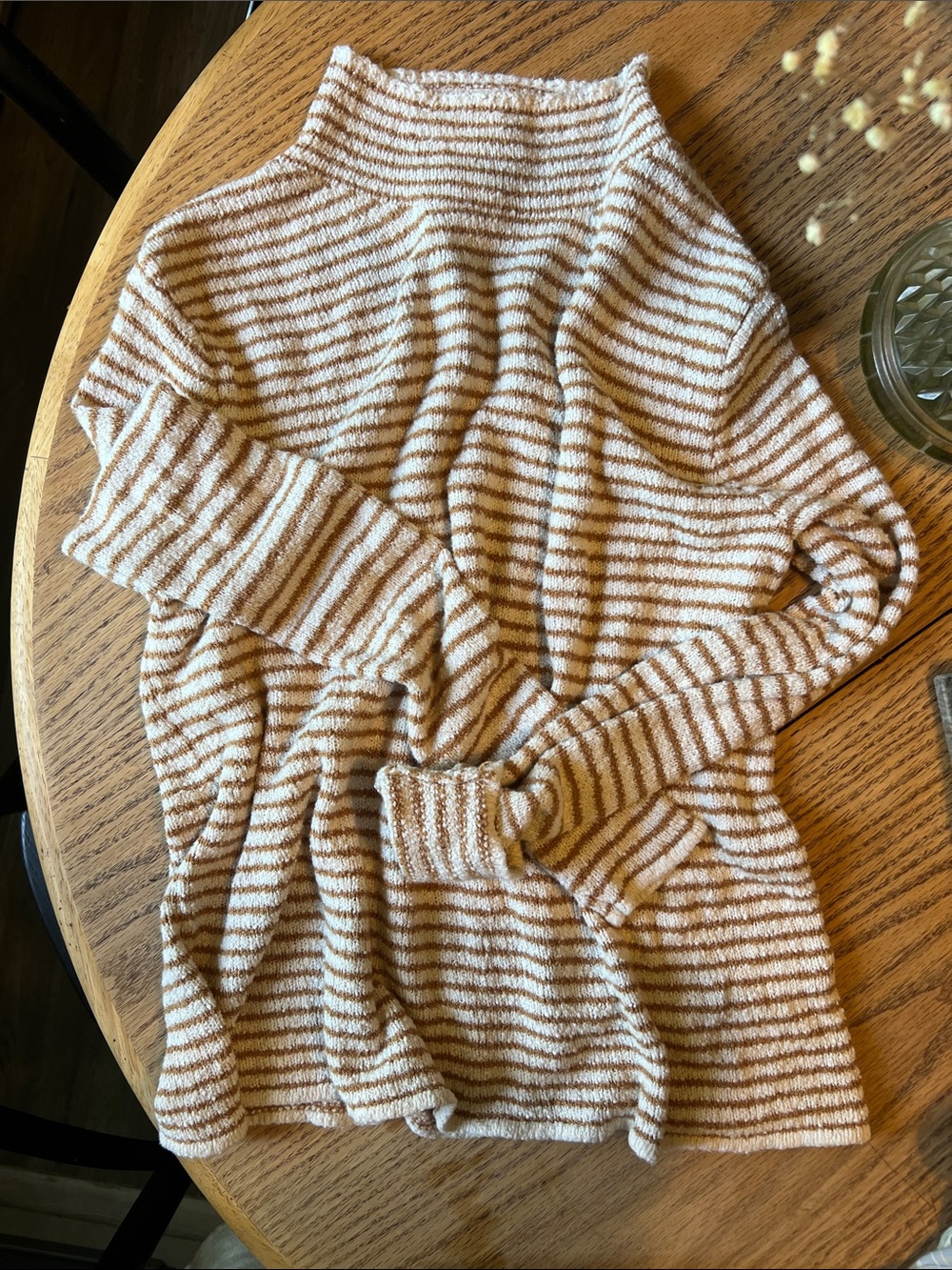 J. Crew Cream and Bronze Striped 100% Cotton Turtleneck Sweater